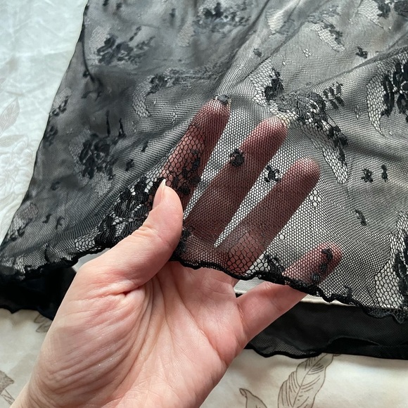 Y2K Sheer Black Mesh Overlay Mini Dress Small Slinky Whimsigoth Vamp Witchy Goth - Picture 4 of 9